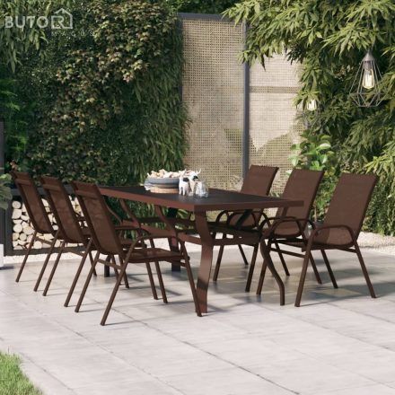vidaXL barna és fekete acél és üveg kerti asztal 180 x 80 x 70 cm