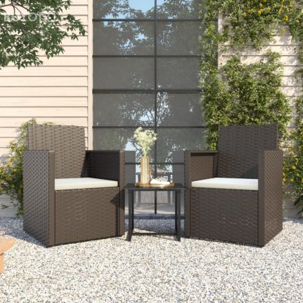 vidaXL 3 részes fekete polyrattan kültéri ülőgarnitúra párnákkal