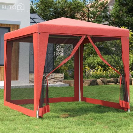 vidaXL piros HDPE rendezvénysátor 4 hálós oldalfallal 2,5x2,5 m