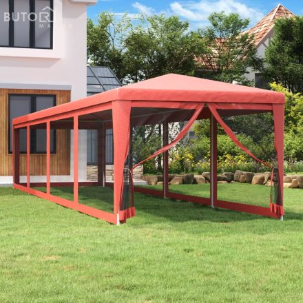 vidaXL piros HDPE rendezvénysátor 10 hálós oldalfallal 3x12 m