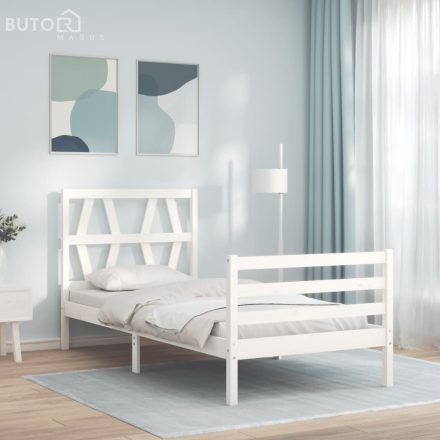 vidaXL fehér tömör fa ágykeret fejtámlával 90 x 200 cm