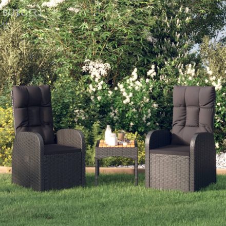 vidaXL 2 db fekete polyrattan dönthető kerti szék párnával