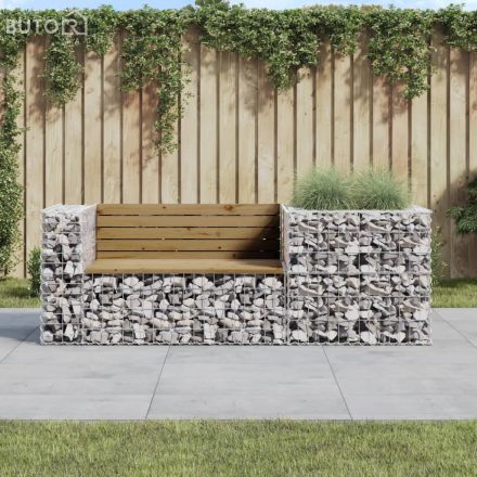 vidaXL tömör impregnált fenyőfa kerti pad gabion kosárral