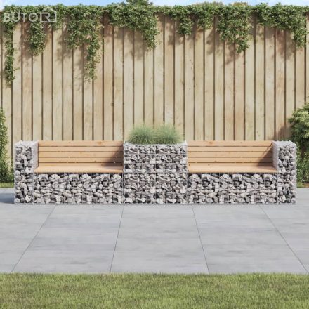 vidaXL tömör fenyőfa kerti pad gabion kosárral