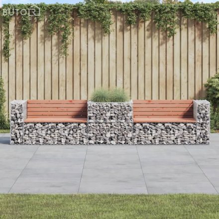 vidaXL tömör duglászfenyő kerti pad gabion kosárral