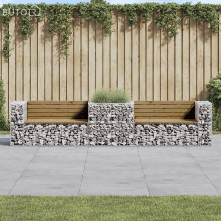 vidaXL tömör impregnált fenyőfa kerti pad gabion kosárral