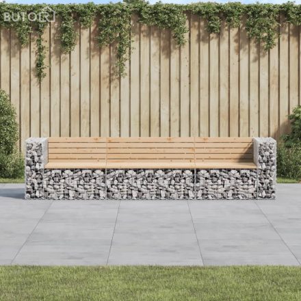 vidaXL tömör fenyőfa gabion kerti pad 287x71x65,5 cm