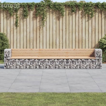 vidaXL tömör fenyőfa gabion kerti pad 347x71x65,5 cm
