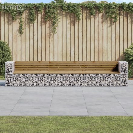 vidaXL tömör impregnált fenyőfa gabion kerti pad 347x71x65,5 cm