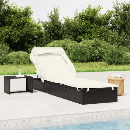vidaXL fekete polyrattan napozóágy összecsukható tetővel 213x63x97 cm