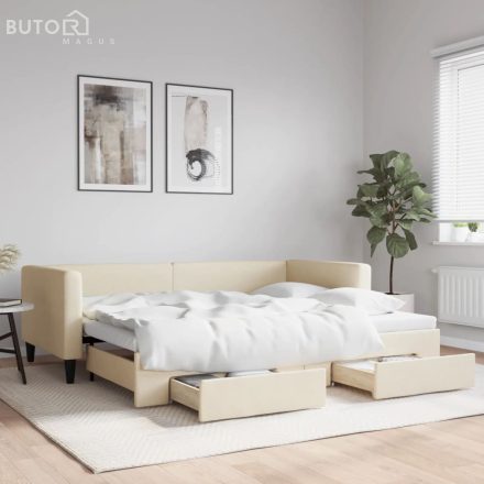 vidaXL krémszínű kihúzható szövetheverő fiókokkal 90 x 200 cm