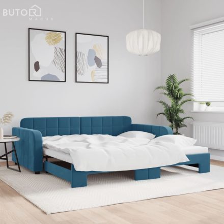 vidaXL kék kihúzható bársony heverő 100 x 200 cm