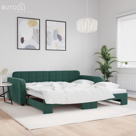 vidaXL sötétzöld kihúzható bársonyheverő 100 x 200 cm