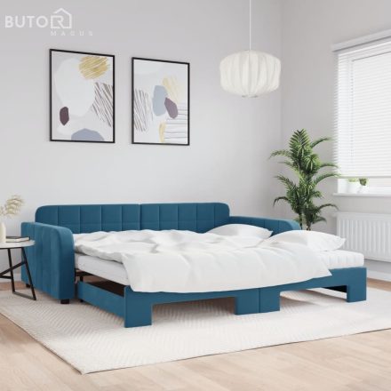 vidaXL kék bársony kihúzható heverő matraccal 100 x 200 cm