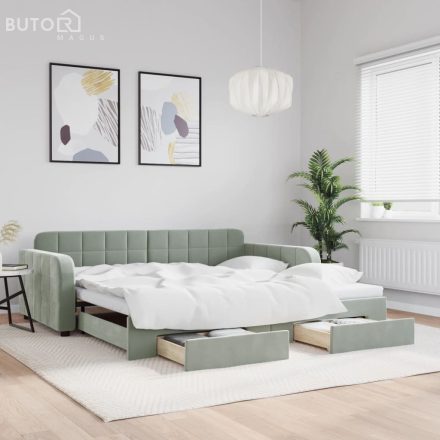 vidaXL világosszürke kihúzható bársony heverő fiókkal 100 x 200 cm