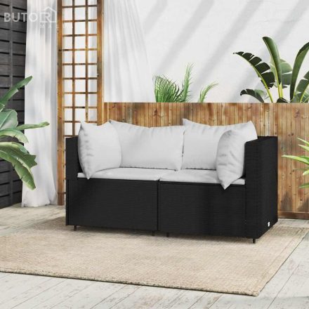 vidaXL 2 db fekete polyrattan kerti sarokkanapé párnákkal