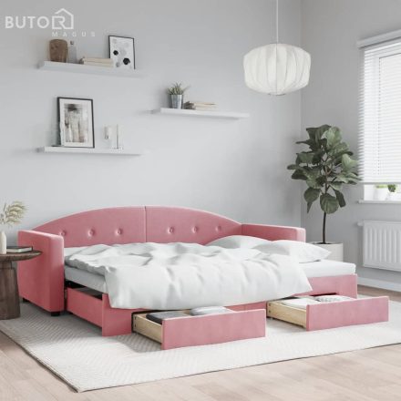 vidaXL rózsaszín kihúzható bársony heverő fiókkal 80 x 200 cm