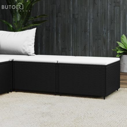 vidaXL 2 db fekete polyrattan kerti lábtartó párnákkal