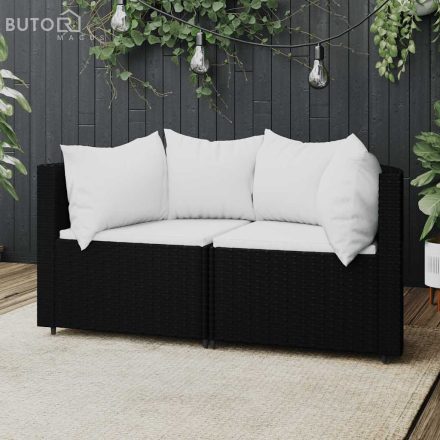 vidaXL 2 db fekete polyrattan kerti sarokkanapé párnákkal