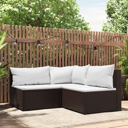 vidaXL 3 részes barna polyrattan kerti ülőgarnitúra párnával