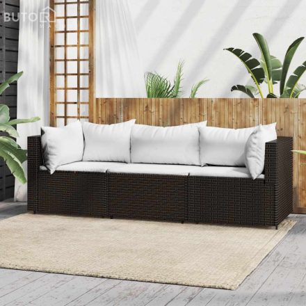 vidaXL 3 részes barna polyrattan kerti ülőgarnitúra párnával