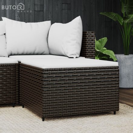 vidaXL barna polyrattan kerti lábtartó párnával