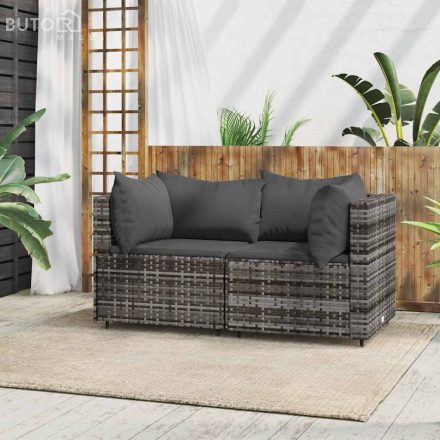 vidaXL 2 db szürke polyrattan kerti sarokkanapé párnával