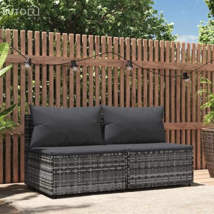vidaXL 2 db szürke polyrattan kerti középső kanapé párnákkal