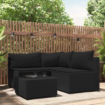 vidaXL 4 részes fekete polyrattan kerti ülőgarnitúra párnákkal