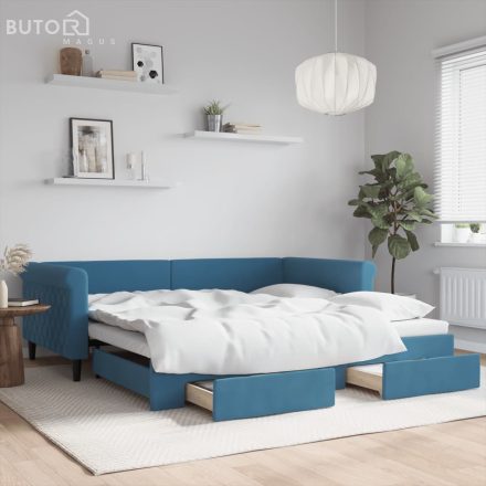 vidaXL kék kihúzható bársony heverő fiókkal 100 x 200 cm