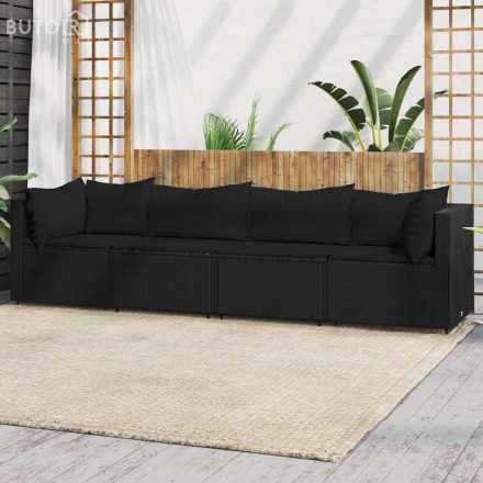 vidaXL 4 részes fekete polyrattan kerti ülőgarnitúra párnákkal