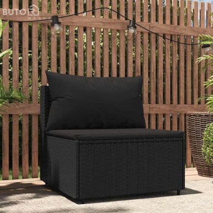 vidaXL fekete polyrattan kerti középső kanapé párnákkal