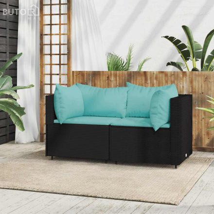 vidaXL 2 db fekete polyrattan kerti sarokkanapé párnákkal
