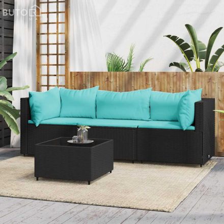 vidaXL 4 részes fekete polyrattan kerti ülőgarnitúra párnákkal