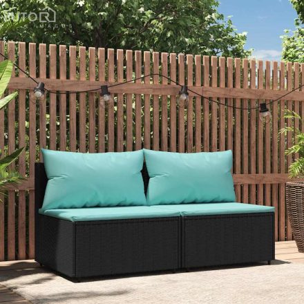 vidaXL 2 db fekete polyrattan kerti középső kanapé párnákkal