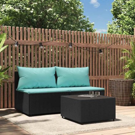 vidaXL 3 részes fekete polyrattan kerti ülőgarnitúra párnákkal