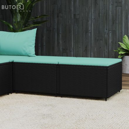 vidaXL 2 db fekete polyrattan kerti lábtartó párnákkal