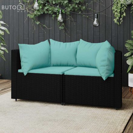 vidaXL 2 db fekete polyrattan kerti sarokkanapé párnákkal