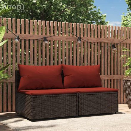 vidaXL 2 db barna polyrattan kerti középső kanapé párnával