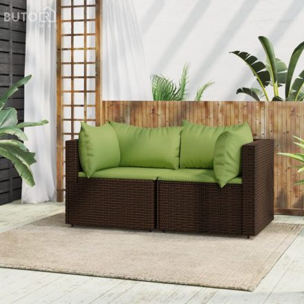 vidaXL 2 db barna polyrattan kerti sarokkanapé párnákkal