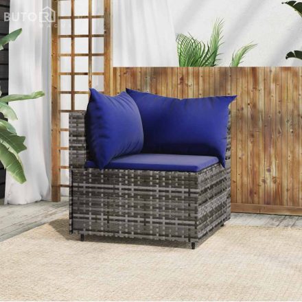 vidaXL szürke polyrattan kerti sarokkanapé párnákkal