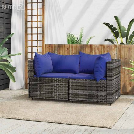vidaXL 2 db szürke polyrattan kerti sarokkanapé párnával