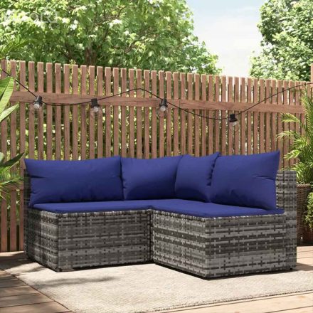 vidaXL 3 részes szürke polyrattan kerti ülőgarnitúra párnákkal