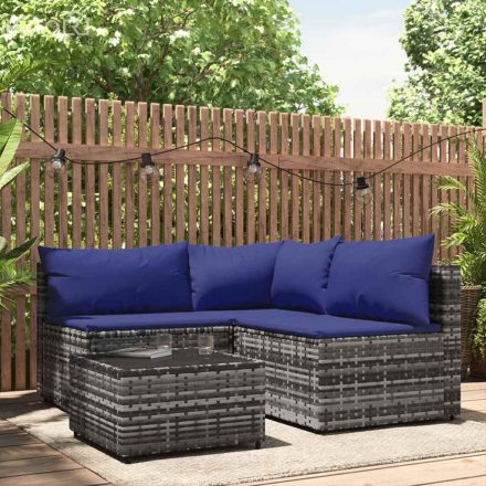 vidaXL 4 részes szürke polyrattan kerti ülőgarnitúra párnákkal
