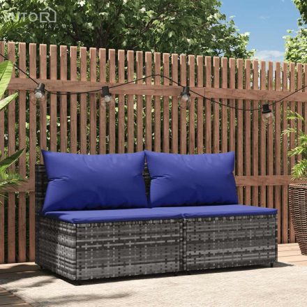 vidaXL 2 db szürke polyrattan kerti középső kanapé párnákkal