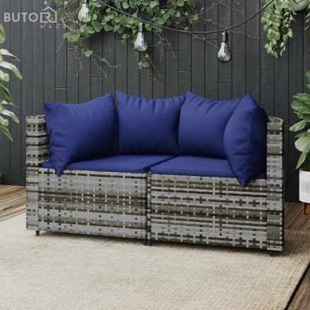 vidaXL 2 db szürke polyrattan kerti sarokkanapé párnával