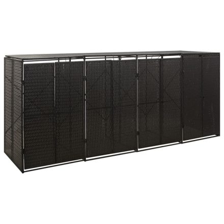 vidaXL fekete polyrattan négyes kerekeskuka tárolófészer 274x80x117 cm