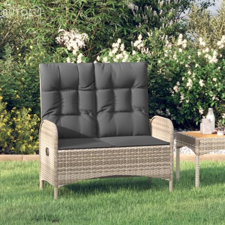 vidaXL szürke polyrattan dönthető kerti pad párnákkal 107 cm