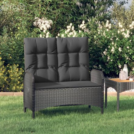 vidaXL fekete polyrattan dönthető kerti pad párnákkal 107 cm