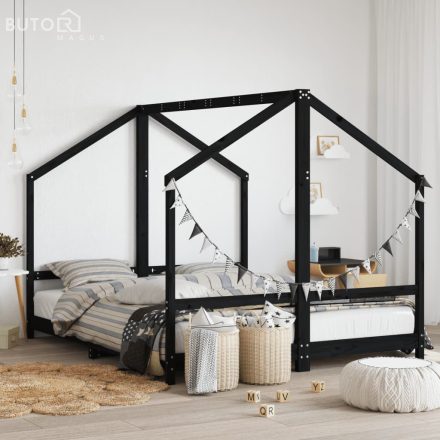 vidaXL fekete tömör fenyőfa gyerekágykeret 2 x (80 x 200) cm